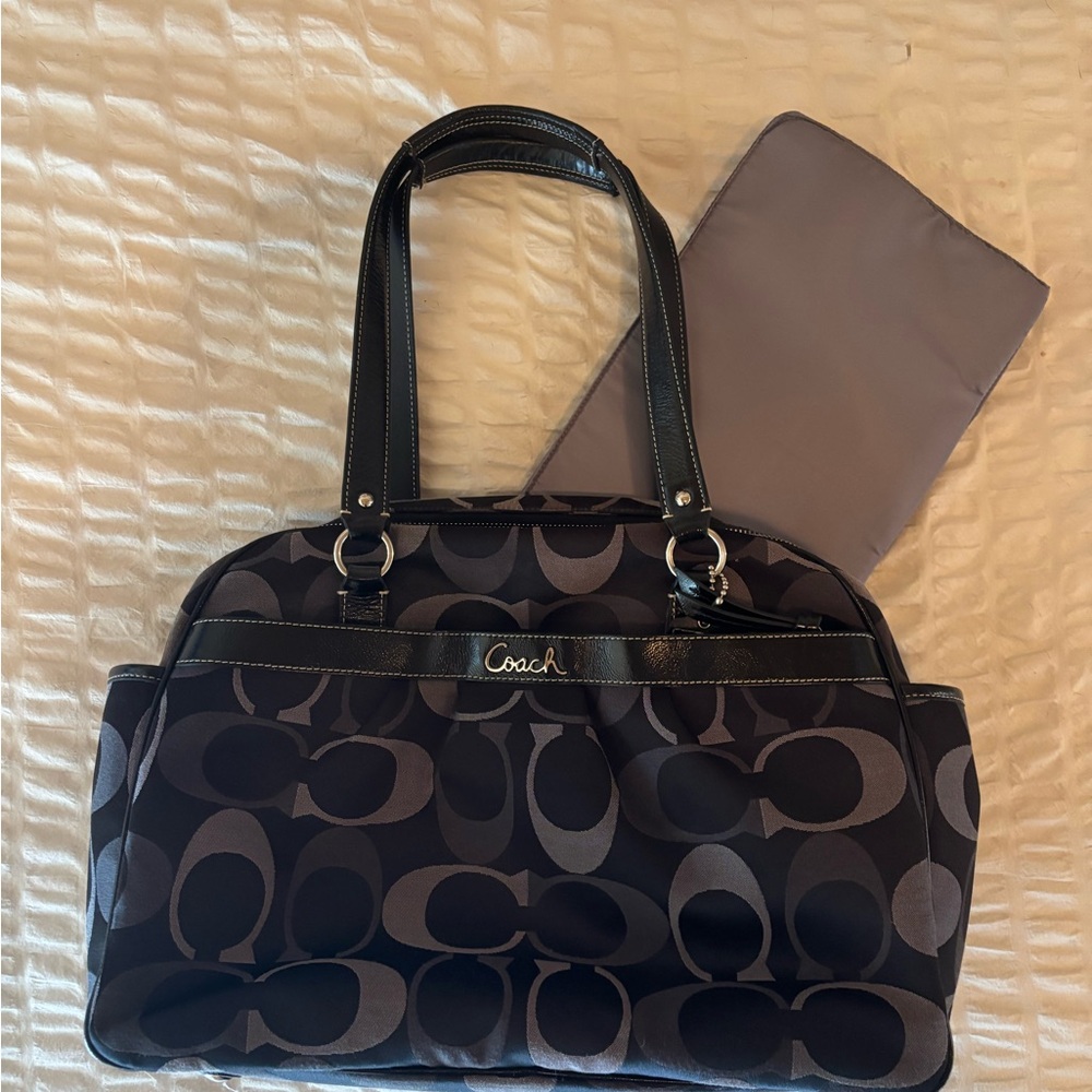 SOLD - Coach Signature Black and Gray Baby Bag